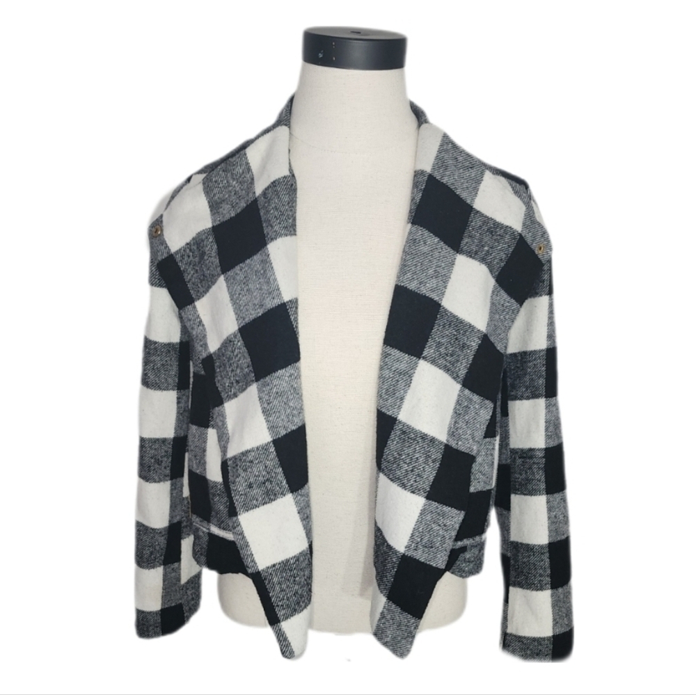 Me Jane Jacket Plaid Crossover Snap Black Size XS